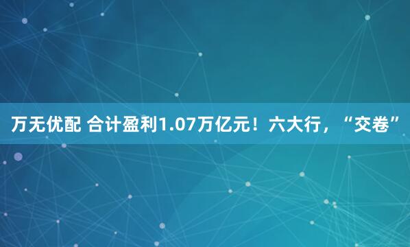 万无优配 合计盈利1.07万亿元！六大行，“交卷”