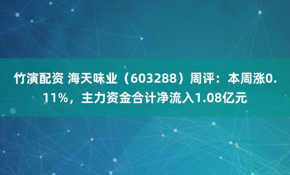 竹演配资 海天味业（603288）周评：本周涨0.11%，主力资金合计净流入1.08亿元